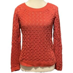 Ann Taylor Loft Coral Crocheted Crewneck Pullover Sweater SP